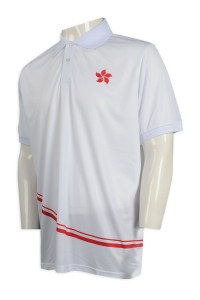 P1064 訂製白色印花logo pool恤 Polo恤供應商     白色撞色紅色橫條